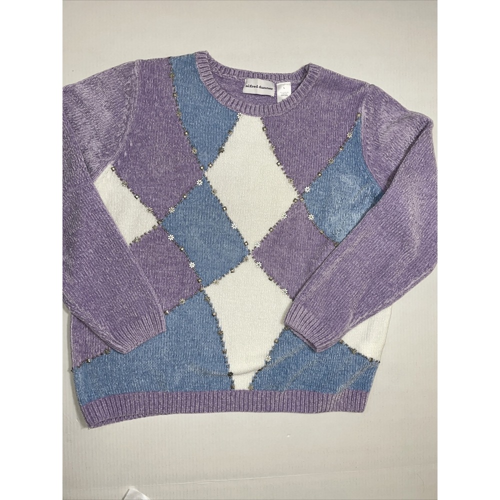 Alfred Dunner Purple Blue Diamond Sweater Women's Size Large